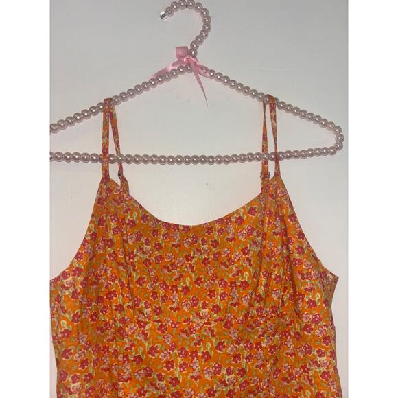 Wild Fable Dress Sz med Orange Floral‎ Cottagecore Smocked Open Back Mini Cotton - Picture 4 of 7
